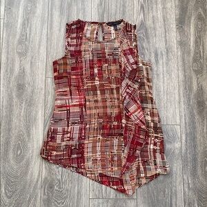 White House Black Market - Red & Brown Check Sleeveless Blouse - Size XS